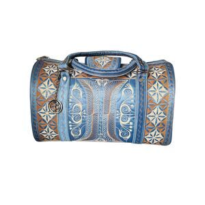 Banda Bags "Surgawi" Mini Weekender – Blue & Tan Embroidered Vegan-Rare Sample